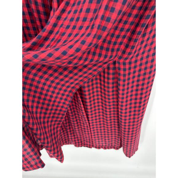 Zara Cardigan Women SMALL Red Navy Blue Plaid Button Front Maxi Dress Duster - Picture 7 of 13